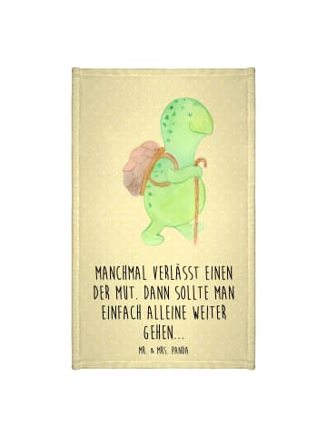 Mr. & Mrs. Panda Handtuch Schildkröte Wanderer mit Spruch in Gelb Pastell