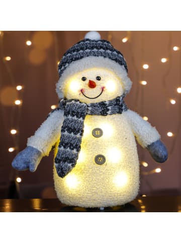 MARELIDA LED Schneemann mit Mütze und Schal Dekofigur H: 35cm in weiß, grau