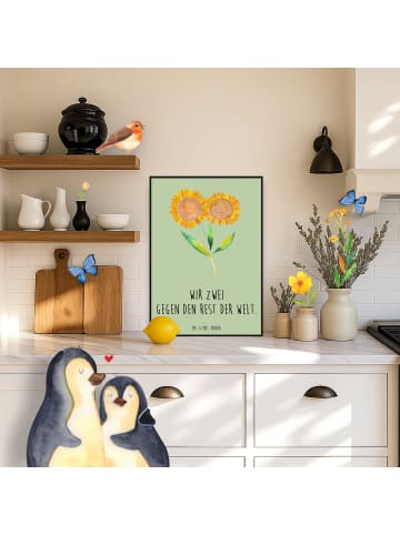Mr. & Mrs. Panda Plakat Blume Sonnenblume mit Spruch in Blattgrün