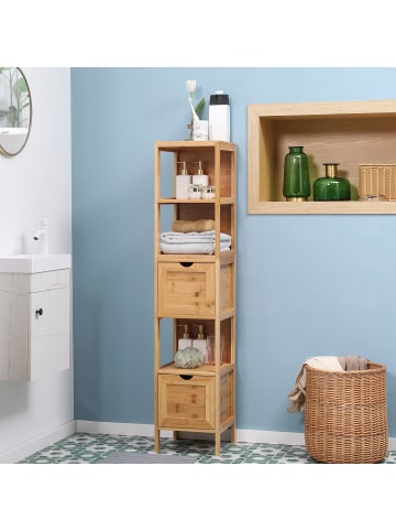 Kleankin Badezimmerschrank-30L x 30B x 140H cm-Naturholz