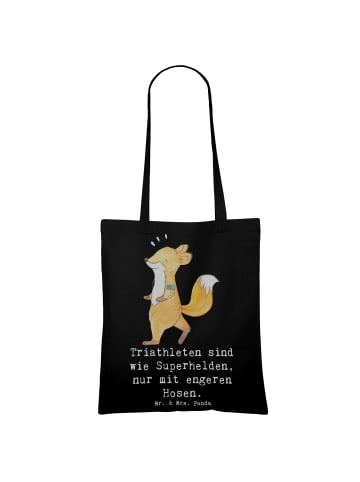 Mr. & Mrs. Panda Tragetasche Triathlon Superheld mit Spruch in Schwarz
