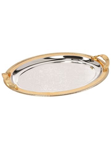 Almina 2er-Set Serviertabletts aus hochwertigem 18/10 Edelstahl in Silber/Gold(Motiv7)