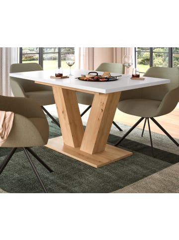 Inn.Furn Esstisch weiß, Eiche Artisan, Küchentisch ausziehbar 150 - 190 cm