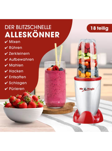 MAXXMEE GOURMETmaxx Mixer Mr. Magic - - Küchenmaschine - 18-tlg. - silber / rot