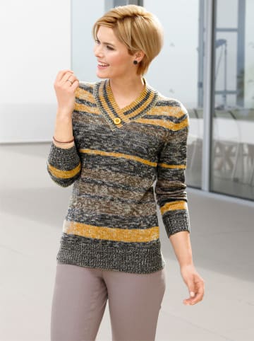 WITT WEIDEN V-Ausschnitt-Pullover in curry-anthrazit-geringelt
