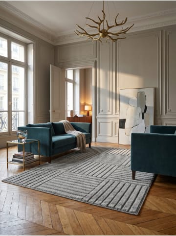 KADIMA DESIGN Hochflorteppich 3D Bögen Boho Waschbar Wohnzimmer in Silber