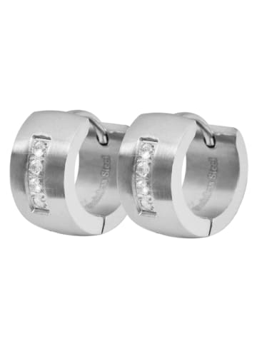 Adeliás Damen Ohrringe – Klappcreole aus Edelstahl mit Strass Steinchen in silber