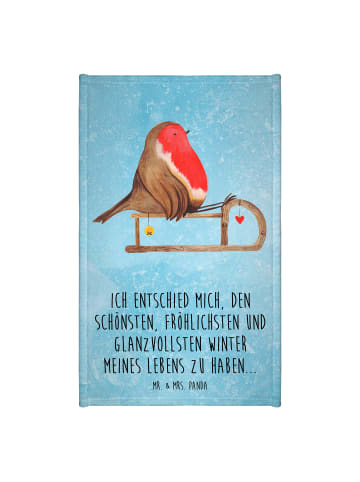 Mr. & Mrs. Panda Gästetuch Rotkehlchen Schlitten mit Spruch in Eisblau