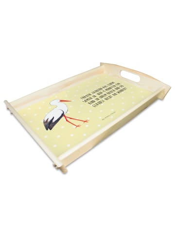 Mr. & Mrs. Panda betttablett Storch mit Spruch in Gelb Pastell