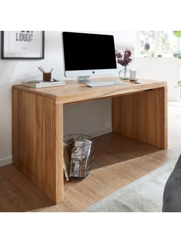 KADIMA DESIGN Schreibtisch TEKO: Massivholz Sheesham, Stauraum, stabil in Beige