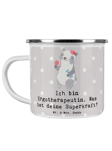 Mr. & Mrs. Panda Trinkbecher Super Ergotherapeutin mit Spruch in Grau Pastell