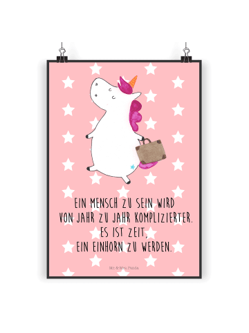 Mr. & Mrs. Panda Poster Einhorn Koffer mit Spruch in Rot Pastell