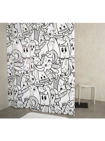 RIDDER Duschvorhang Folie Doodle inkl. Duschvorhangringe schwarz 180x200 cm