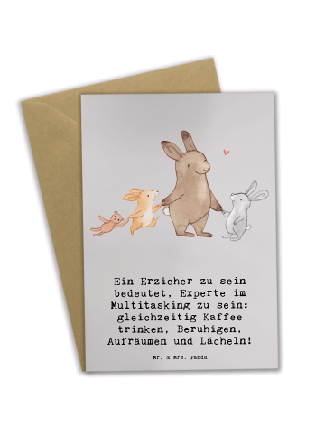Mr. & Mrs. Panda Grußkarte Multitasking Erzieher mit Spruch in Grau Pastell