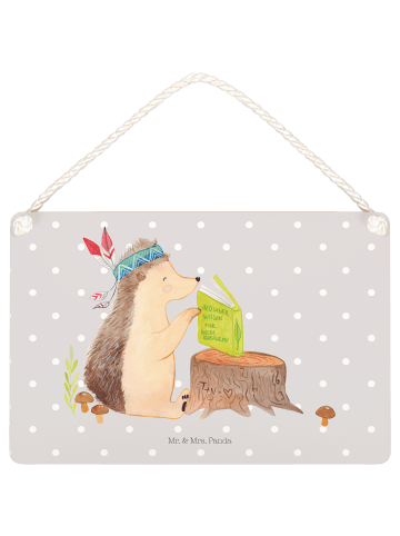 Mr. & Mrs. Panda Deko Schild Igel Federschmuck ohne Spruch in Grau Pastell