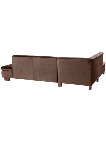 58 aufm Kessel ECKSOFA mit Ottomane links Kaye Bezug Samtvelours Buche nussbaum dunkel / braun