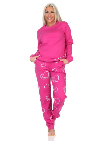 NORMANN Langarm Kuschel Interlock Schlafanzug Langarm Herz Optik - 87251 in pink