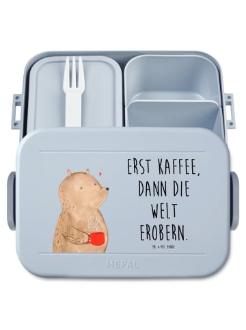 Mr. & Mrs. Panda Brotdose Bär Kaffee Motiv mit Spruch in Blau Pastell
