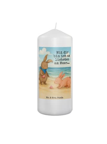 Mr. & Mrs. Panda Kerze Hasen Muschel Design mit Spruch in Weiß