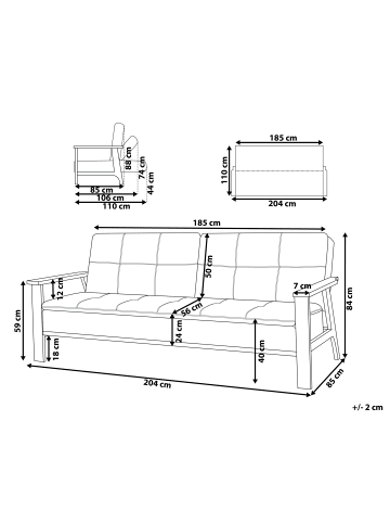 Beliani 3-Sitzer Sofa TJORN in Grau/Heller Holzfarbton - (W) 204 x (H) 84 x (L) 85 cm