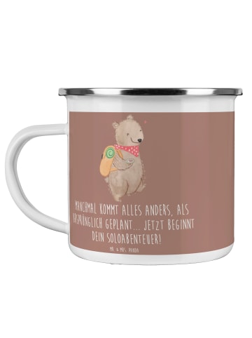 Mr. & Mrs. Panda Emaille Tasse Scheidung Soloabenteuer mit Spruch in Braun Pastell