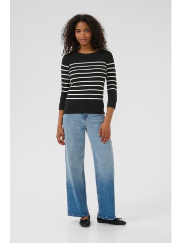 Kaffe Strickpullover KAlizza Tight fit in Black w. Chalk Stripe
