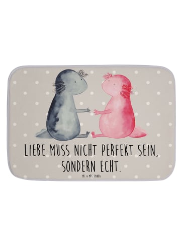 Mr. & Mrs. Panda Badteppich Axolotl Liebe mit Spruch in Grau Pastell