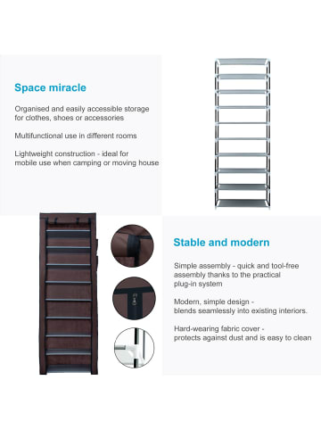 Intirilife Faltschrank 170x58x28 cm Stoffschrank Kleiderschrank Schuhregal in Braun