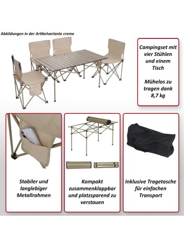 MCW Campingset Q39 Tisch 4x Stuhl, Creme