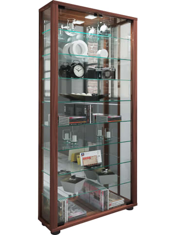 VCM  Glas Stand Vitrine Sammelvitrine Lumo Maxi Spiegel in Kern-Nussbaum