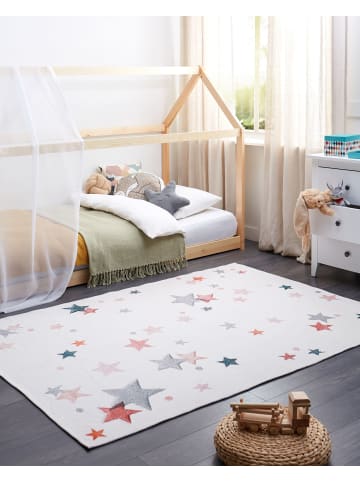 Beliani Kurzflor ALPOUD in Weiß/Bunt - (W) 140 x (L) 200 cm