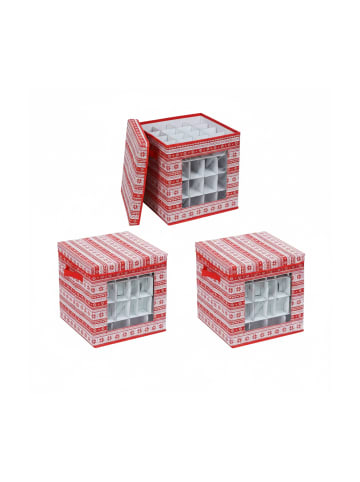 3 x Weihnachtskugel-Aufbewahrungsbox in Rot/ Weiß - (B)33 x (H)33 x (T)33 cm