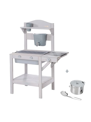 roba Matschküche für Kinder mit Zubehör – kleine Outdoor-Spielküche, grau