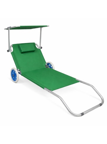 VCM Sonnenliege Liegestuhl Gartenliege Rollen Dach in Grün