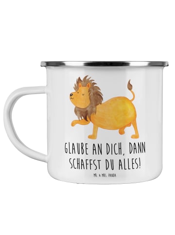 Mr. & Mrs. Panda Emaille Tasse Angst überwinden mit Spruch in Weiß