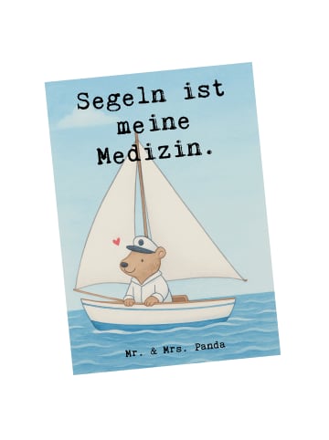 Mr. & Mrs. Panda Postkarte Bär Segeln Design mit Spruch in Weiß