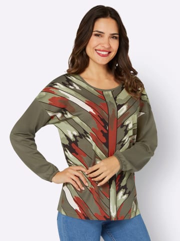 Sieh an! Langarm-Shirt in khaki-rostrot-bedruckt