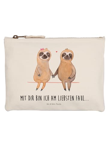 Mr. & Mrs. Panda Schminktasche Faultier Pärchen mit Spruch in Weiß