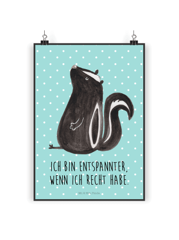 Mr. & Mrs. Panda Poster Stinktier Sitzen mit Spruch in Türkis Pastell