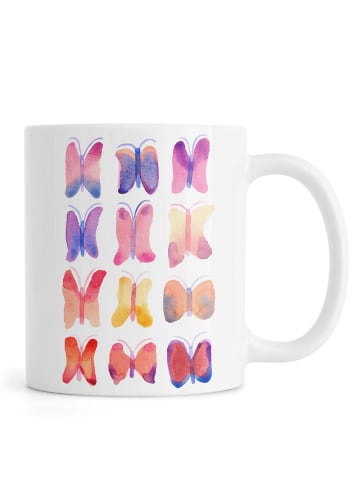 Juniqe Tasse "Watercolour Butterflies" in Rosa & Violett