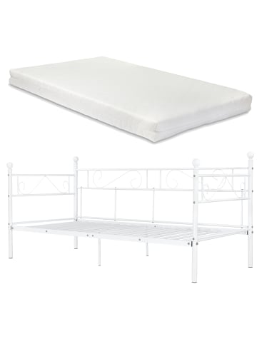 en.casa Metallbett Granada mit Matratze in Weiß (L)200cm (B)90cm (H)100cm