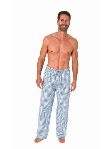 NORMANN Schlafanzug Pyjama Hose lang kariert Baumwolle in blau