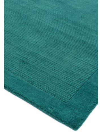 KADIMA DESIGN Teppich 100% Wolle handgewebt, Strukturdesign, einfarbig, weich in Türkis