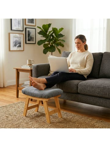 relaxdays Fußhocker in Natur/ Grau - (B)40 x (H)32 x (T)29 cm