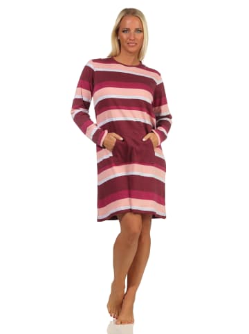 NORMANN Kuschel interlock Nachthemd Streifen und aufgesetzter Tasche - 69914 in rosa