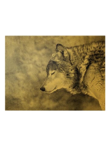 WALLART Leinwandbild Gold - Winter Wolf in Schwarz-Weiß