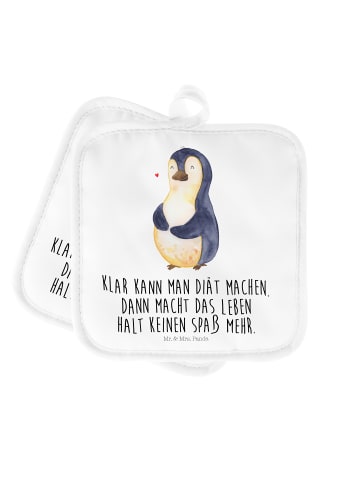 Mr. & Mrs. Panda Topfhandschuhe Pinguin Diät mit Spruch in Weiß