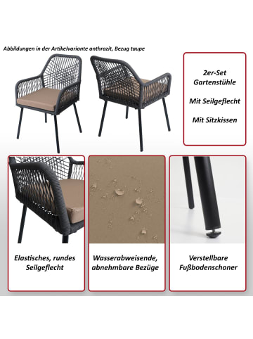 MCW 2er-Set Gartenstuhl O12, Anthrazit, Bezug hellgrau