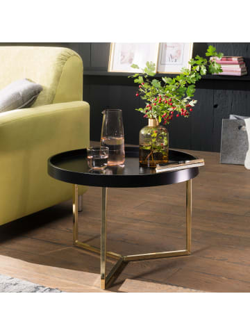 KADIMA DESIGN Sofatisch LIA Rund: Retro Stil, Metallgestell, abnehmbares Tablett in Gold