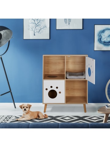 relaxdays Katzenschrank in Natur/ Weiß - (B)75 x (H)96 x (T)40 cm
